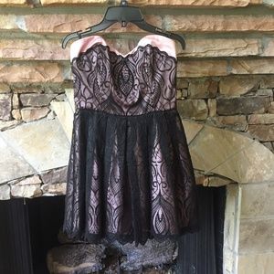 Bebe Fit & Flare Beaded Black Lace Mini Dress